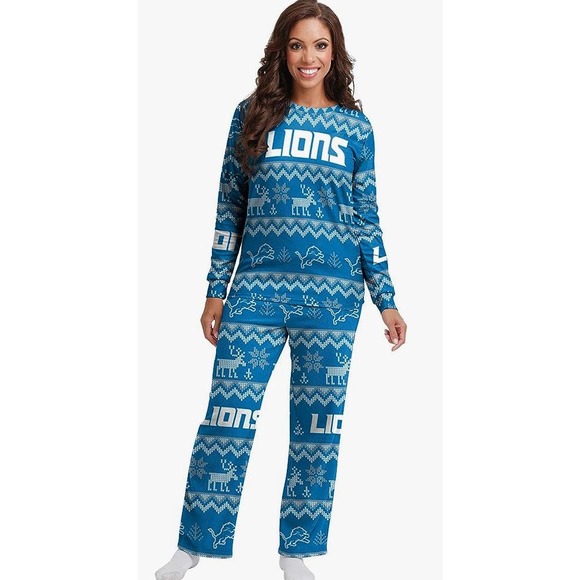 FOCO Women's NFL Team Ugly Pattern Matching Holiday Pajamas - Picture 1 of 3